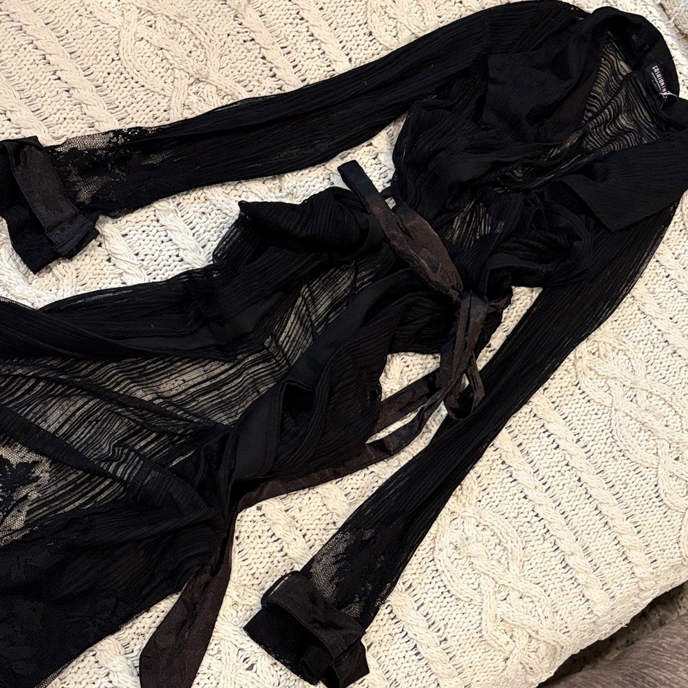 Fashion Nova Sheer Black Lace Robe